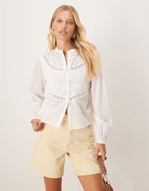 Threadbare Lace detail boho blouse in cream - view 1