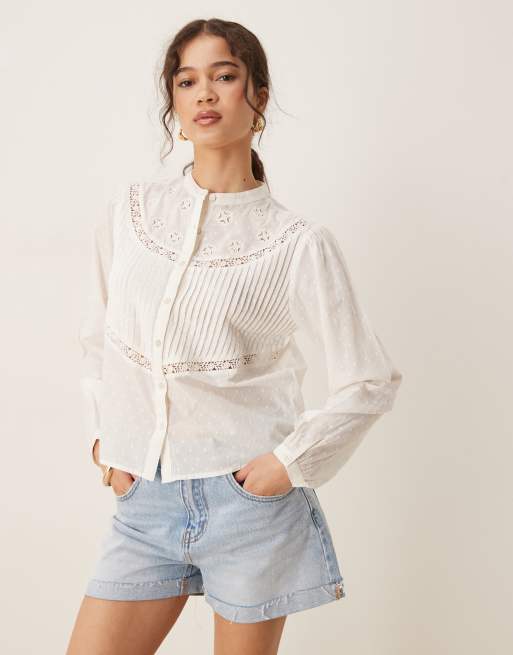 Threadbare Lace detail boho blouse in cream