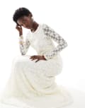 [Threadbare] Threadbare lace long sleeve top with asymmetric hem in ivory (part of a set)-White 14 CREAM