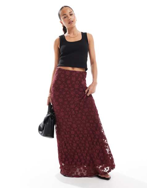 Threadbare lace maxi skirt in fig - view 1