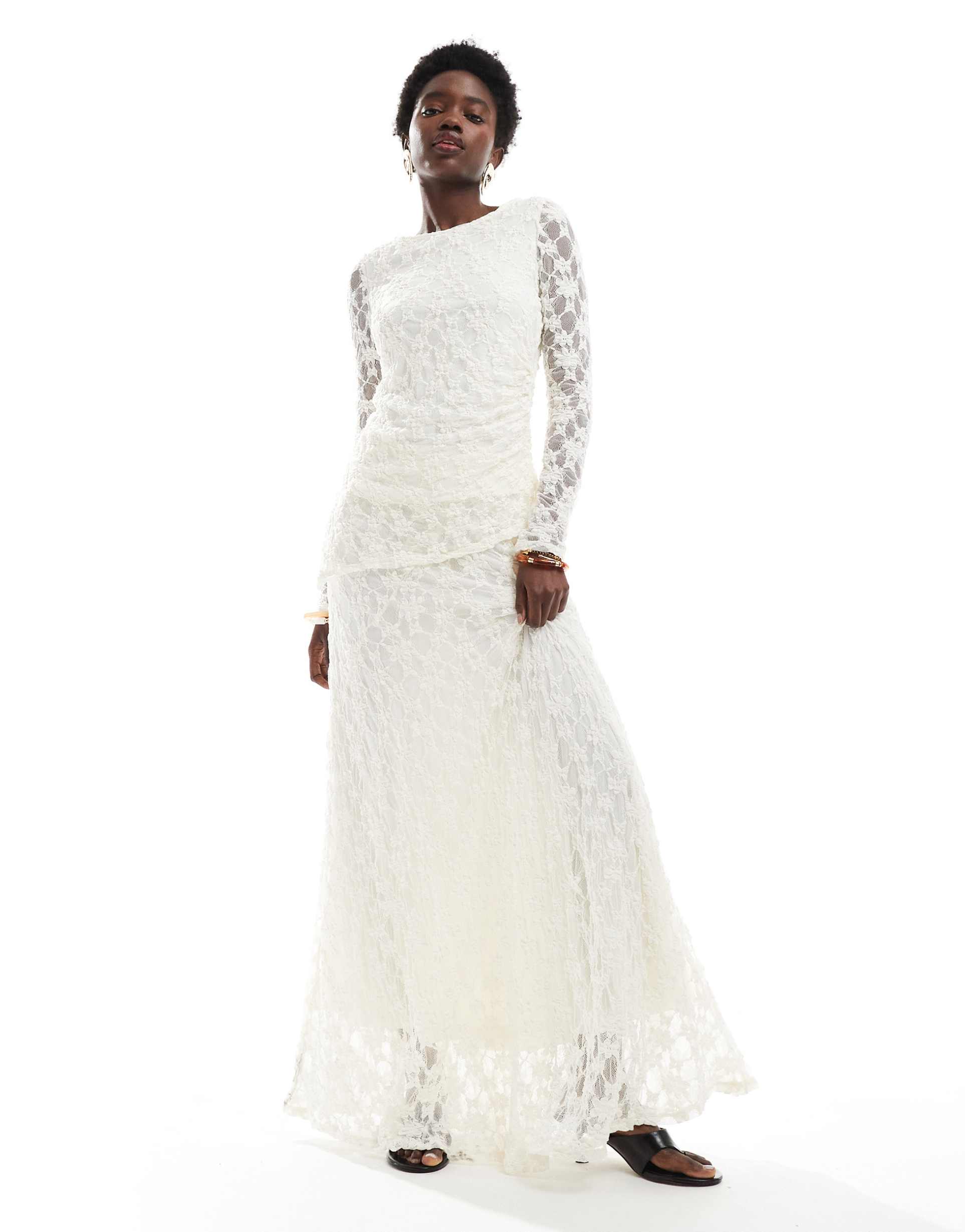 threadbare lace maxi skirt in ivory - part of a set