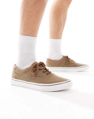  Lace-up canvas trainers in khaki