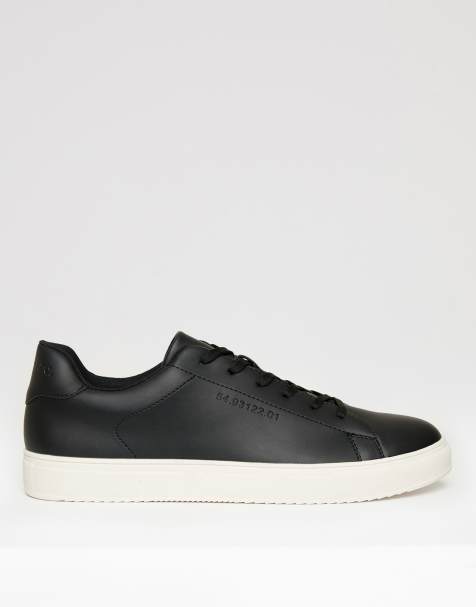 Threadbare Lace-up faux leather court trainers in black - view 1