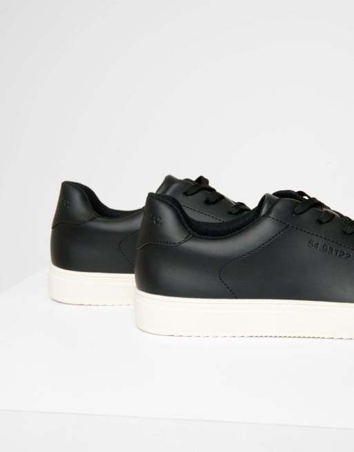 Threadbare Lace-up faux leather court trainers in black, 3 of 4