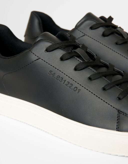 Threadbare Lace-up faux leather court trainers in black, 4 of 4