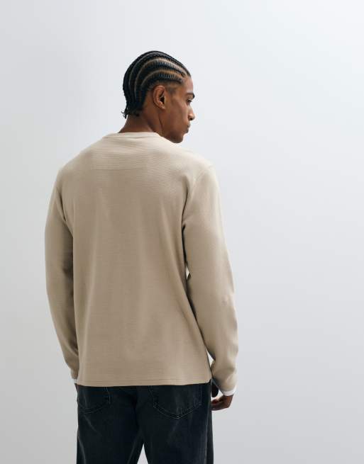 Threadbare långärmad bomulls-t-shirt i stone, 4 av 5