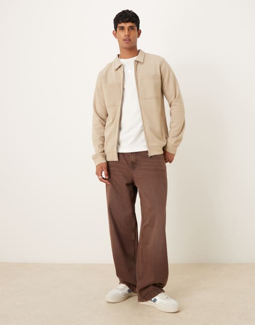 Threadbare – Langärmlige Hemdjacke aus Baumwollmix in Steinbeige, 300 g/m², 2 von 5
