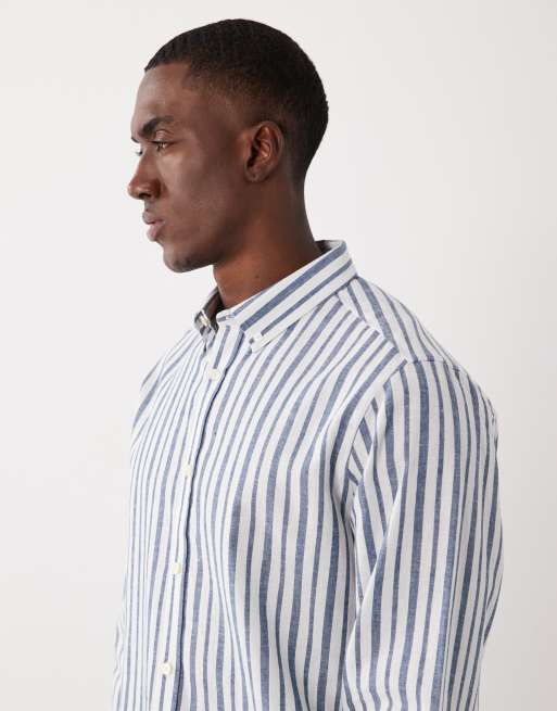 Threadbare – Langärmliges, gestreiftes Hemd in Weiß und Blau, 5 von 5