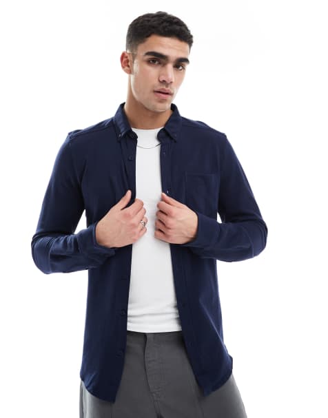 Threadbare – Langärmliges Hemd aus Pikee in Marineblau - view 1