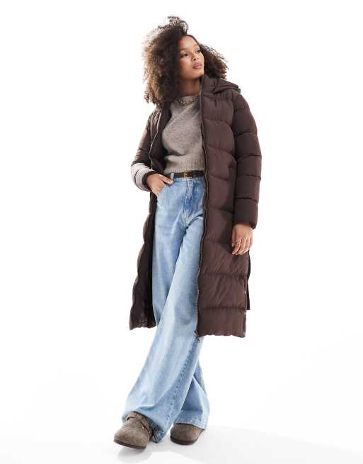 Threadbare - Lange puffer jas met riem in bruin, 2 van 4