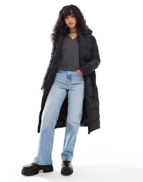 Threadbare - Lange puffer jas met riem in zwart - view 1