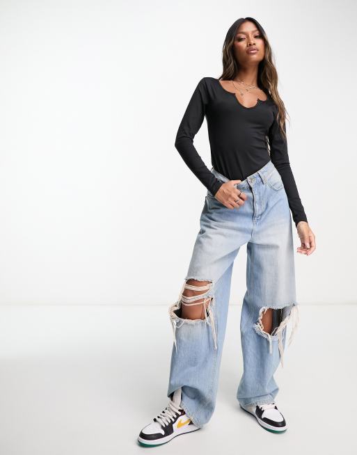 Threadbare - Langærmet bodystocking med ekstra stretch og udskåret hals i sort, 4 af 4