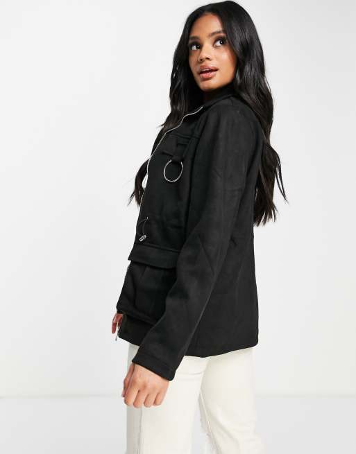Threadbare Laurence PU jacket with ring detailing in black, 2 of 4