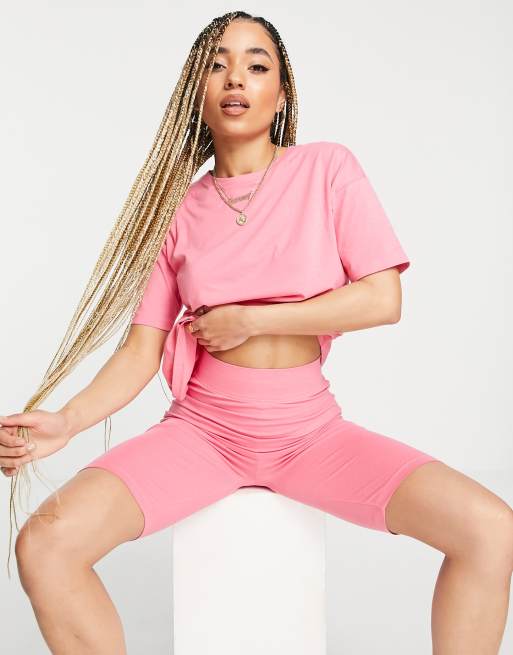 Threadbare legging shorts and oversized tshirt set in pink ASOS