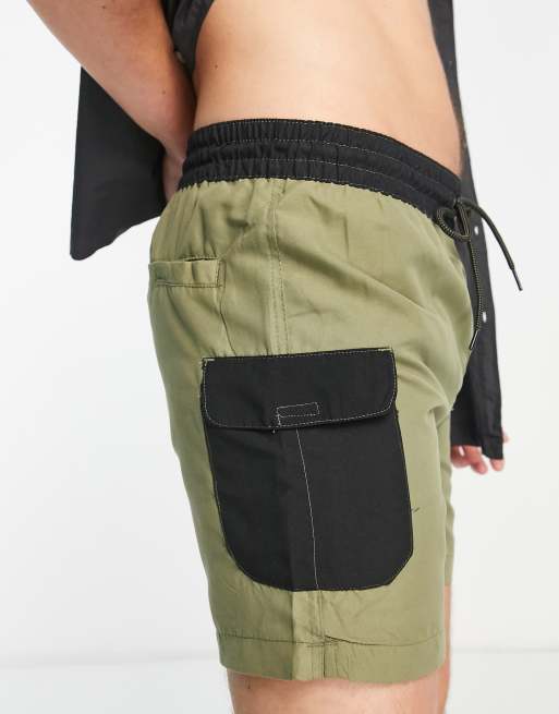 Threadbare - Legian - Pantaloncini da bagno kaki con tasche , 3 di 4