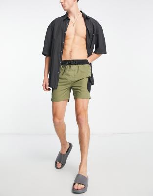 Threadbare Legian Swim Shorts With Pockets In Khaki-green