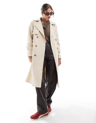 Threadbare - Leichter Longline-Trenchcoat in Stein-Neutral