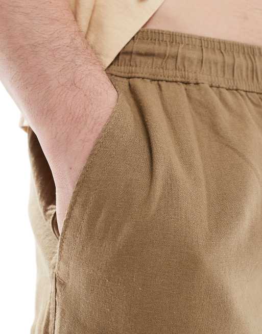 Threadbare – Leinenhose in dunklem Stein mit Kordelzugbund, 3 von 5