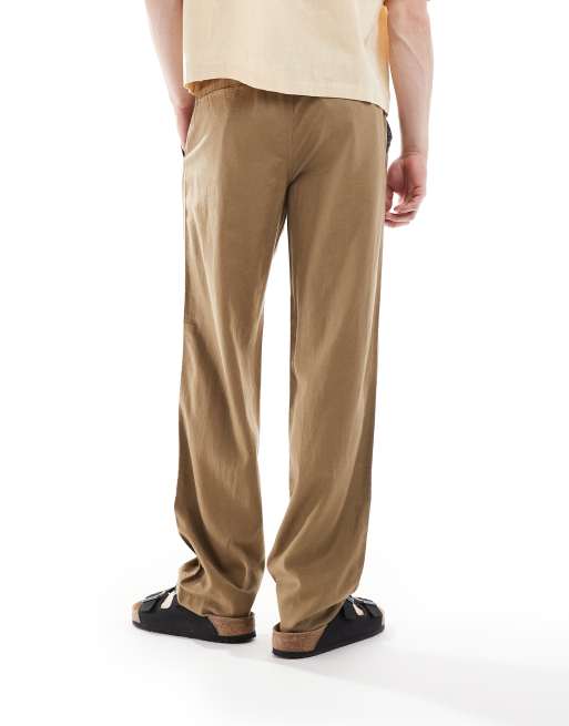 Threadbare – Leinenhose in dunklem Stein mit Kordelzugbund, 5 von 5