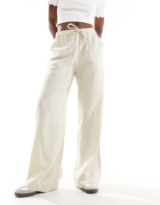 Threadbare – Leinenmix-Hose in Stein mit elastischem Bund