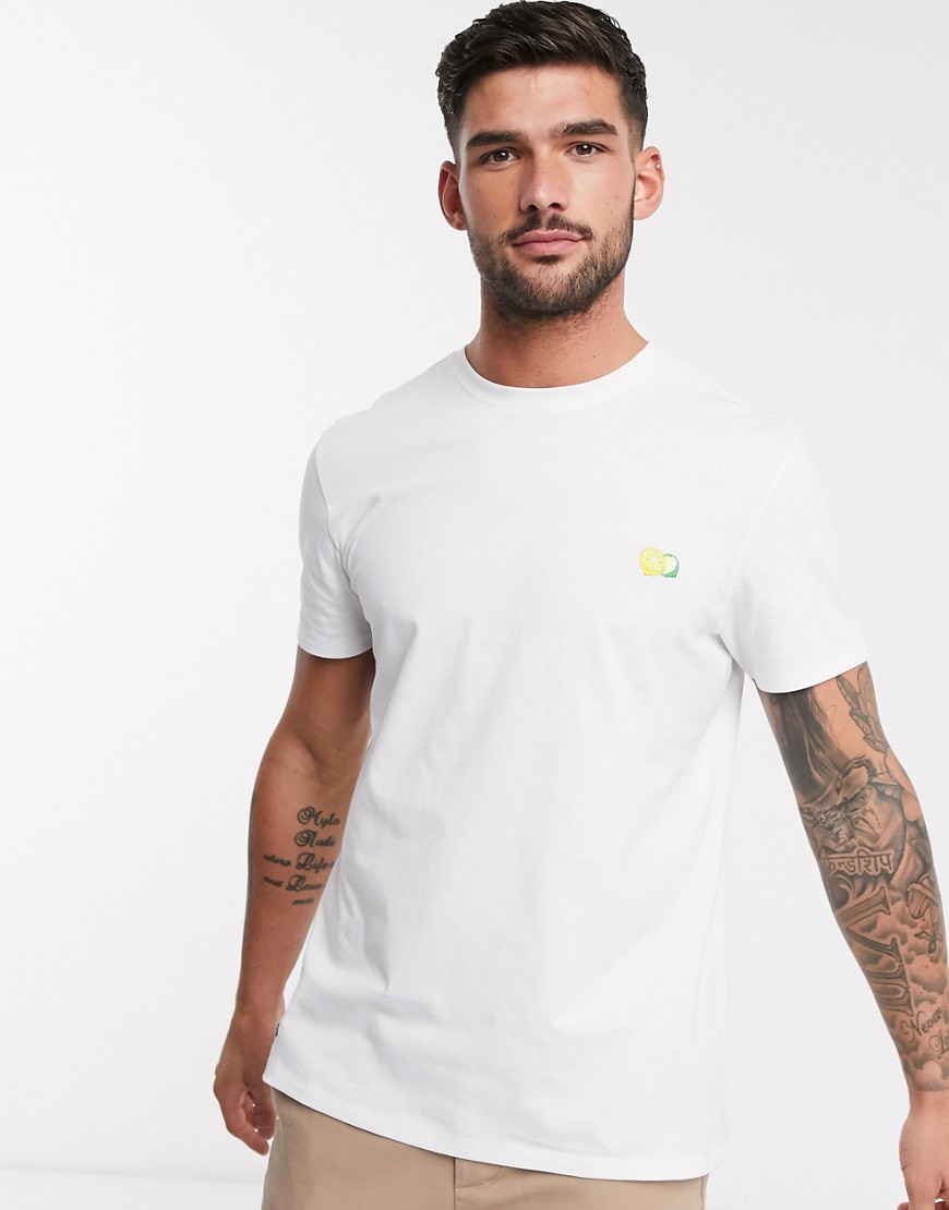 Threadbare lemon and lime embroidered organic t-shirt-White