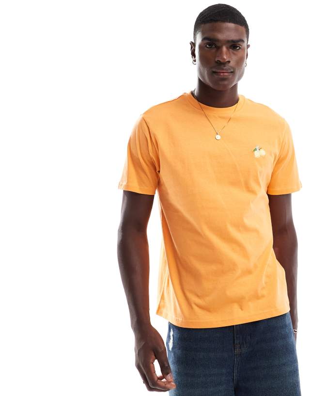 Threadbare - lemon embroidery t-shirt in orange