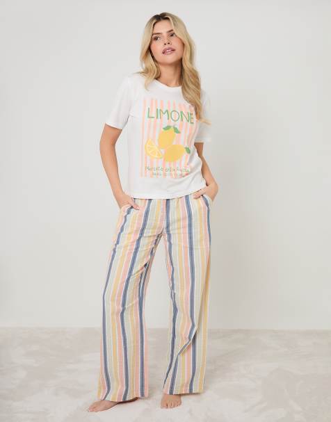 Threadbare Lemonade graphic print cotton pyjamas (2-piece set) in multi - view 1