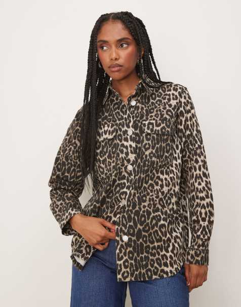 Threadbare Leopard print denim shacket in brown - view 1