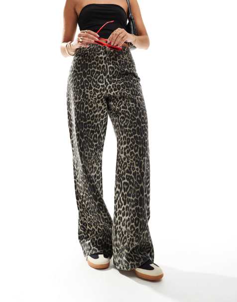 Threadbare leopard print straight leg jeans - view 1