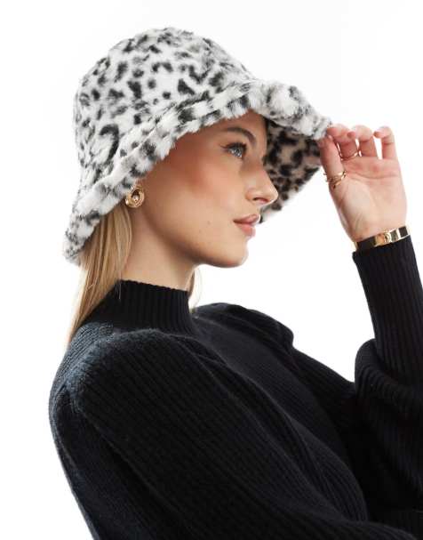 Threadbare – Leopardmönstrad solhatt i fuskpäls - view 1