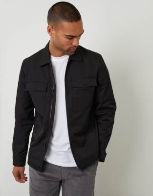 Threadbare Lightweight Collared Zip Up Jacket In Black