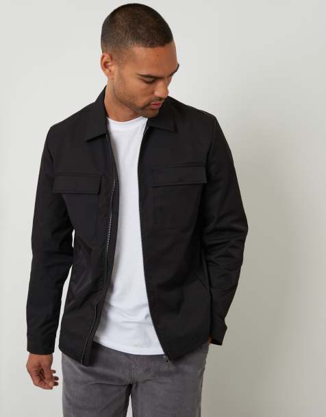 Threadbare Lightweight collared zip up jacket in black - view 1