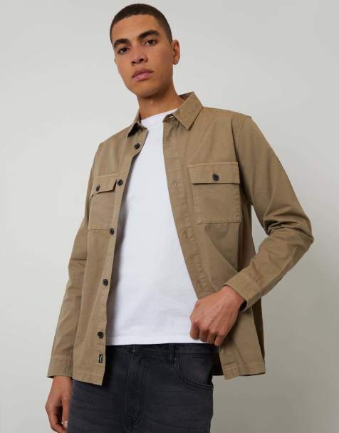 Threadbare Lightweight shacket in taupe - view 1