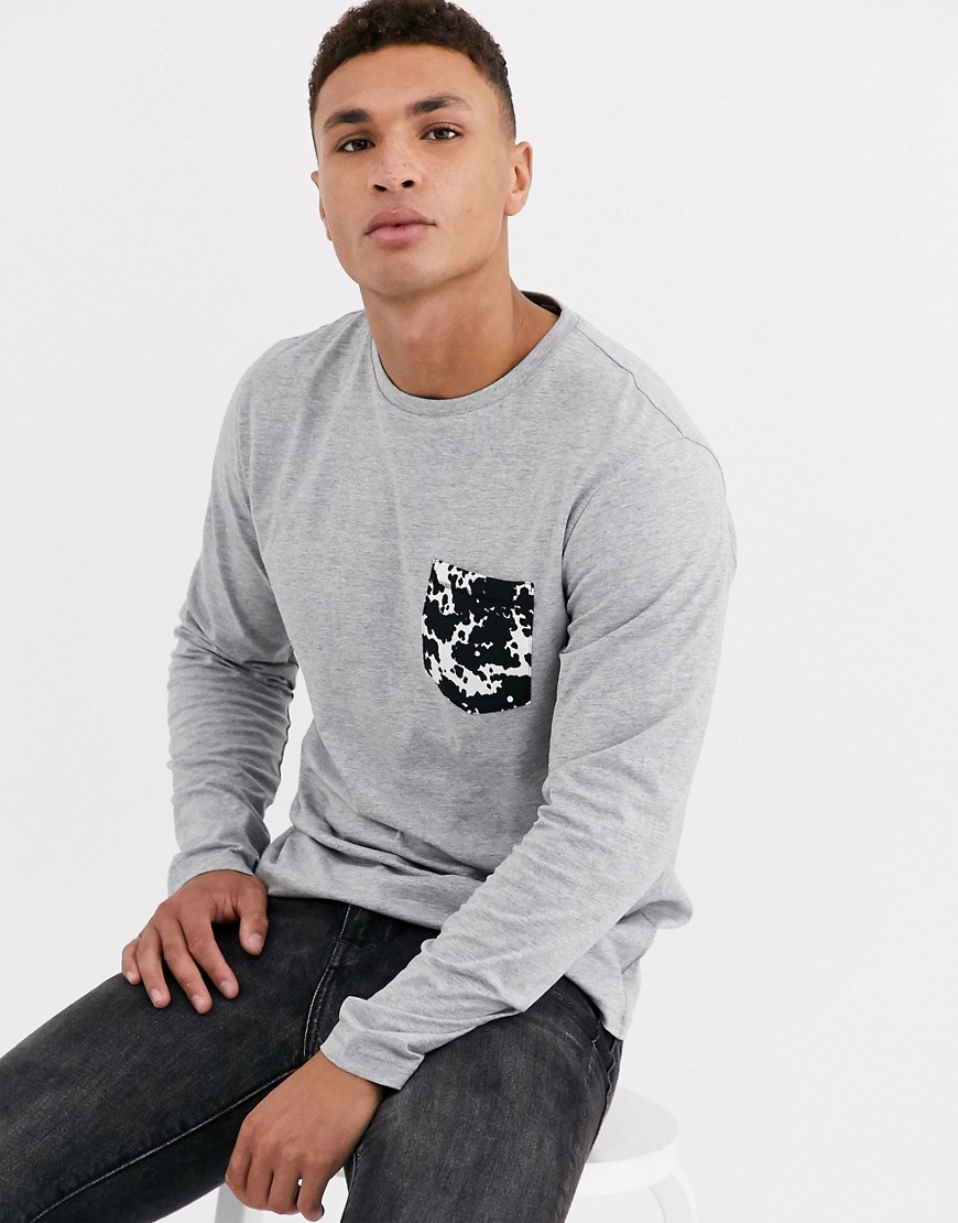 Threadbare lightweight sweatshirt with printed pocket-Grey
