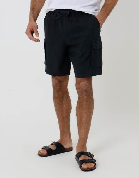 Threadbare Linen blend cargo shorts in black - view 1