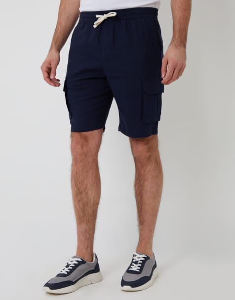 Threadbare Linen blend cargo shorts in navy - view 1