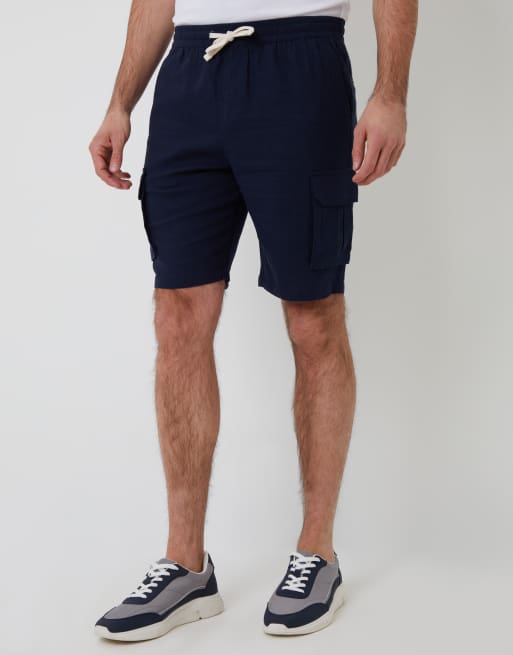 Threadbare Linen blend cargo shorts in navy