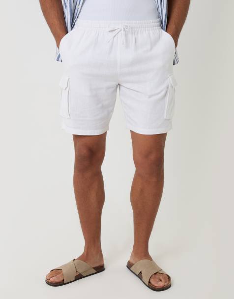 Threadbare Linen blend cargo shorts in white
