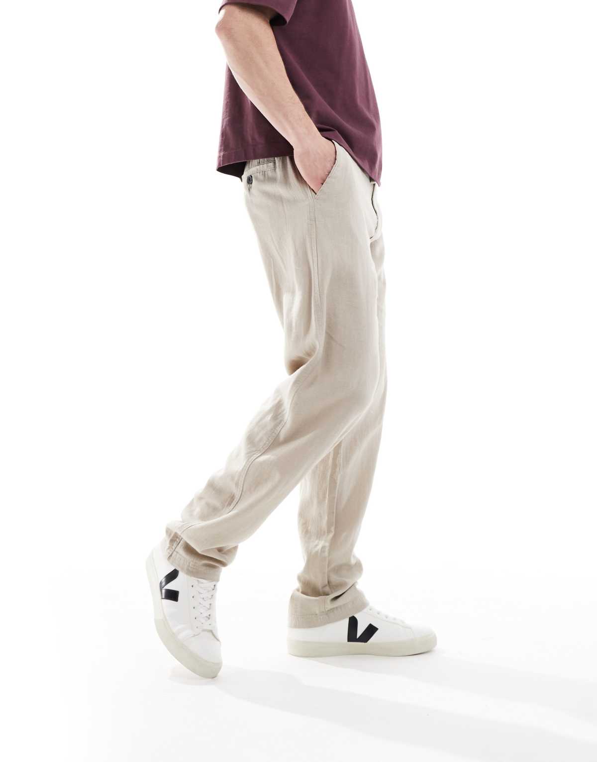 Threadbare Linen blend casual trousers in stone