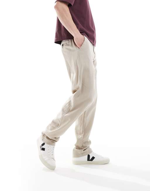Threadbare Linen blend casual trousers in stone