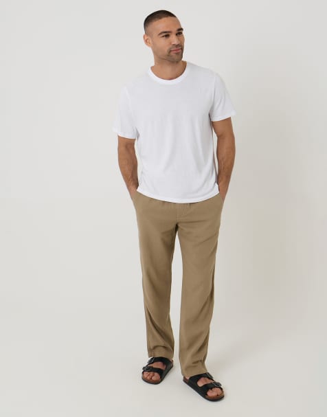 Threadbare Linen blend casual trousers in taupe