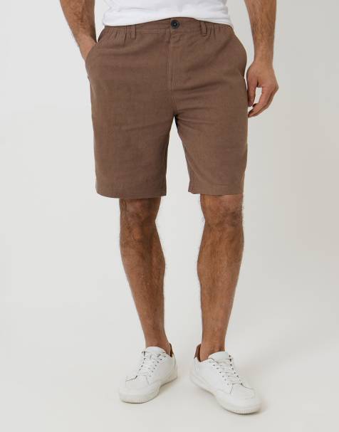 Threadbare Linen blend chino shorts in brown - view 1