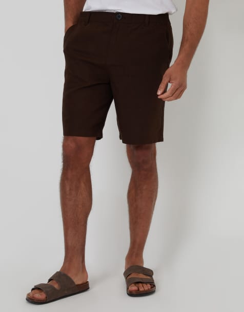 Threadbare Linen blend chino shorts in chocolate - view 1