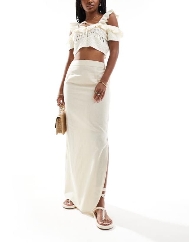 Threadbare - linen blend column maxi skirt in stone