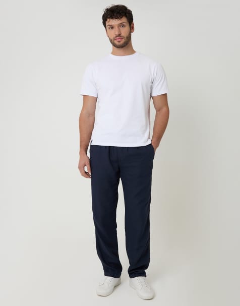 Threadbare Linen blend drawcord trousers in navy