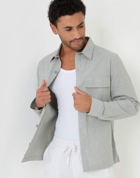 Threadbare Linen blend lightweight shacket in pale green - view 1
