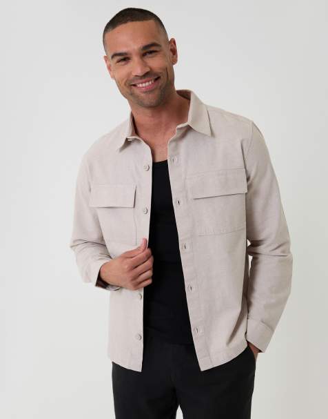 Threadbare Linen blend lightweight shacket in taupe - view 1
