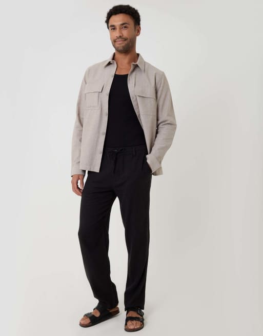 Threadbare Linen blend lightweight shacket in taupe, 4 of 5