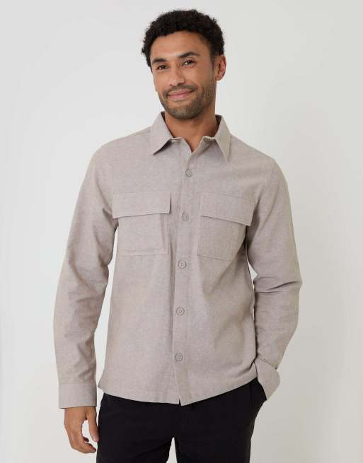 Threadbare Linen blend lightweight shacket in taupe, 5 of 5