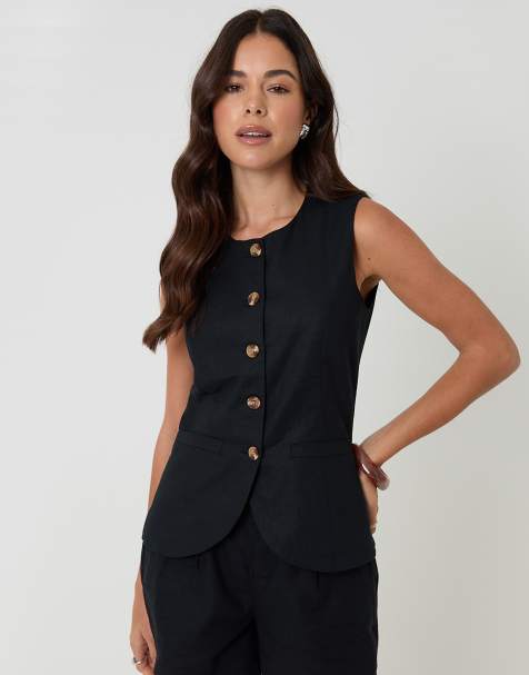 Threadbare Linen blend longline waistcoat in black - view 1